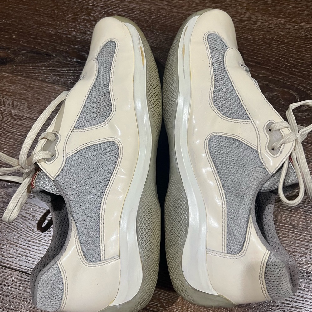 Prada calzature blanco patent leather lace up sneakers size 10 cream gray color - Picture 6 of 8